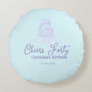 Cojín Redondo pastel de cumpleaños feliz cuarenta por nombre azu