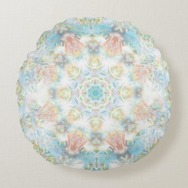 Cojín Redondo Pastel de flores Mandala (Anverso)
