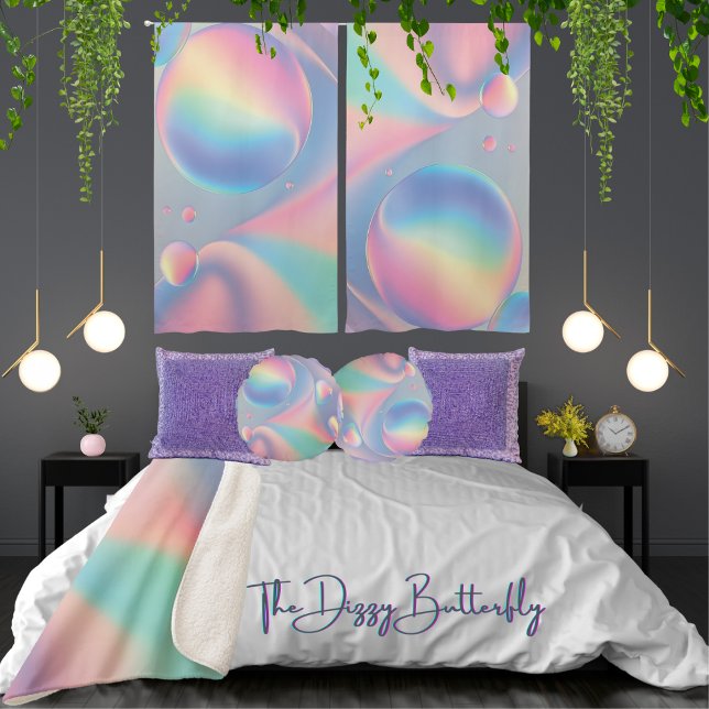 Cojín Redondo Pastel Fiesta de la burbuja arcoiris revolotea alg (Add whimsy to the romance in the bedroom with dreamy pillows of 3D bubble art in beautiful colors.)