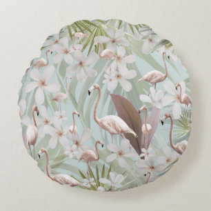 Cojín Redondo Pastel Flamingo Jungle Love #1 #tropical #wall