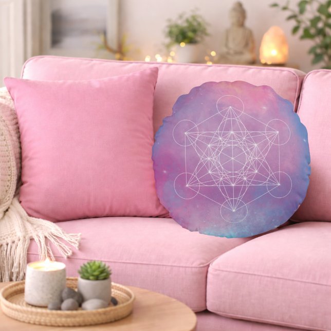 Cojín Redondo Pastel Galaxy Metatron’s Cube Sacred Geometry (Subido por el creador)