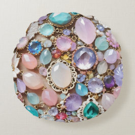 Cojín Redondo Pastel Gems And Jewels In Pinks & Purples