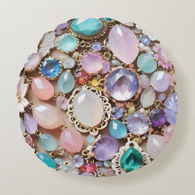 Cojín Redondo Pastel Gems And Jewels In Pinks & Purples (Anverso)