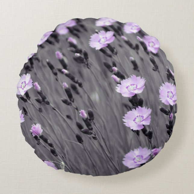 Cojín Redondo Pastel Lilac Wildflowers (Anverso)