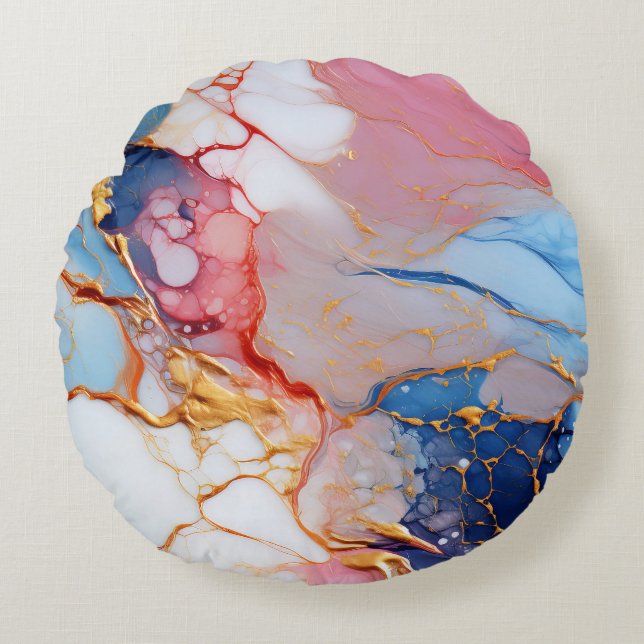 Cojín Redondo Pastel Marble with Gold Elegance (Anverso)
