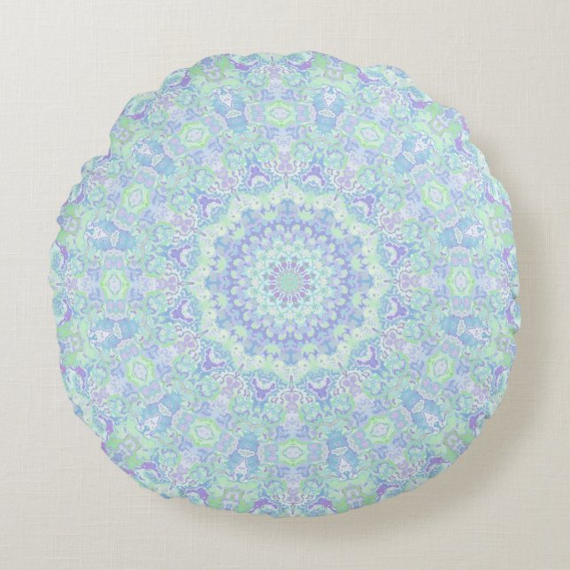 Cojín Redondo Pastel Ornate Hippie Mandala Psicodélico (Anverso)