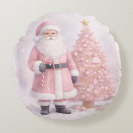 Cojín Redondo Pastel Pink Christmas Santa 