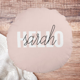 Cojín Redondo Pastel Pink Hello Y You Name Moderno