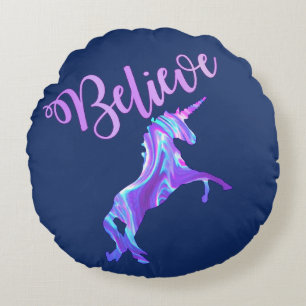 Cojín Redondo Pastel Rainbow cree en Unicorn