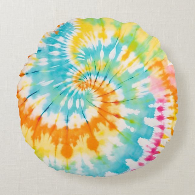 Cojín Redondo Pastel Rainbow Tie Dye Spiral Pattern (Anverso)