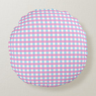 Cojín Redondo Pastel rosa Azul Gingham Plaid