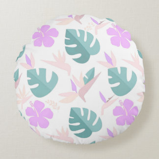 Cojín Redondo Pastel Tropical Floral Pattern