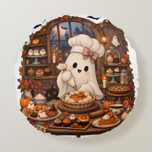 Cojín Redondo Pastelero Fantasma Adorable Panadería Embrujada de