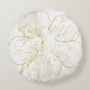 Cojín Redondo Pastilla redonda minimalista de arte de línea flor