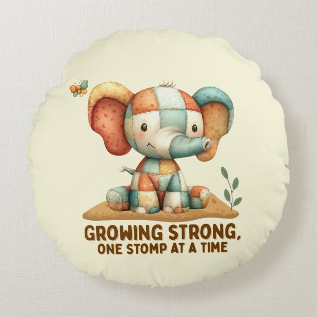 Cojín Redondo Patchwork Elephant “Growing Strong (Anverso)
