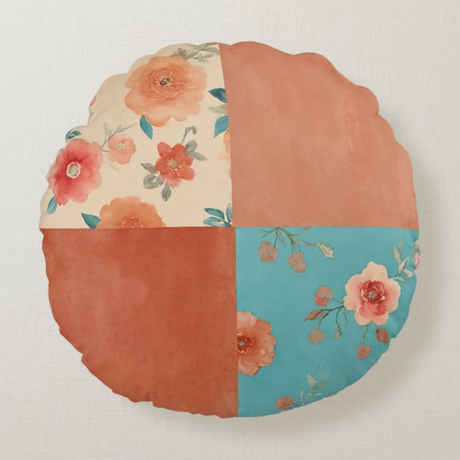 Cojín Redondo Patchwork Farmhouse Floral (Anverso)