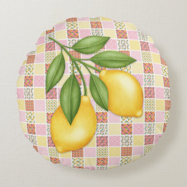 Cojín Redondo Patchwork Lemon (Anverso)