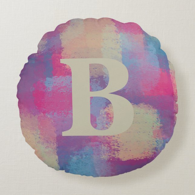 Cojín Redondo Patchwork Pastel rosado Colchón redondo inicial (Anverso)