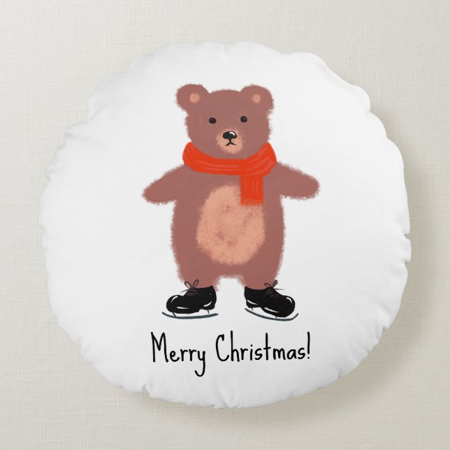 Cojín Redondo Patinaje de oso divertido (Anverso)