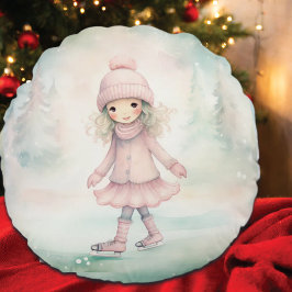 Cojín Redondo Patinaje sobre escenas de invierno Chica de menta