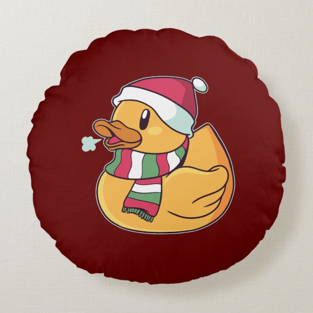Cojín Redondo Pato de goma de Navidad  (Anverso)