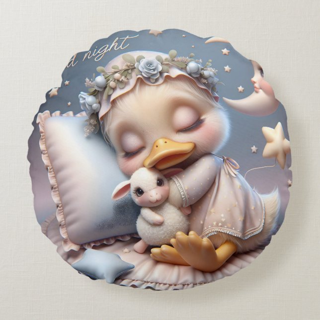 Cojín Redondo Pato durmiente con oveja, colección de Natasha (Anverso)