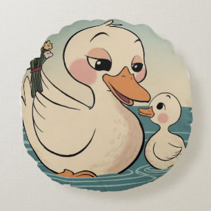 Cojín Redondo Pato lindo con flores y diseño quirky de pato