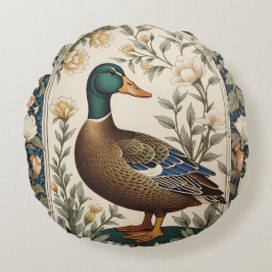 Cojín Redondo Pato Real Elegante Inspirado en William Morris