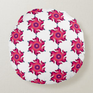 Cojín Redondo Pato Rosa Mandala Floral   Lindo Pájaro Decorativo