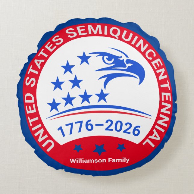 Cojín Redondo Patriotic Round Pillow • 1776–2026 Family Keepsake (Anverso)