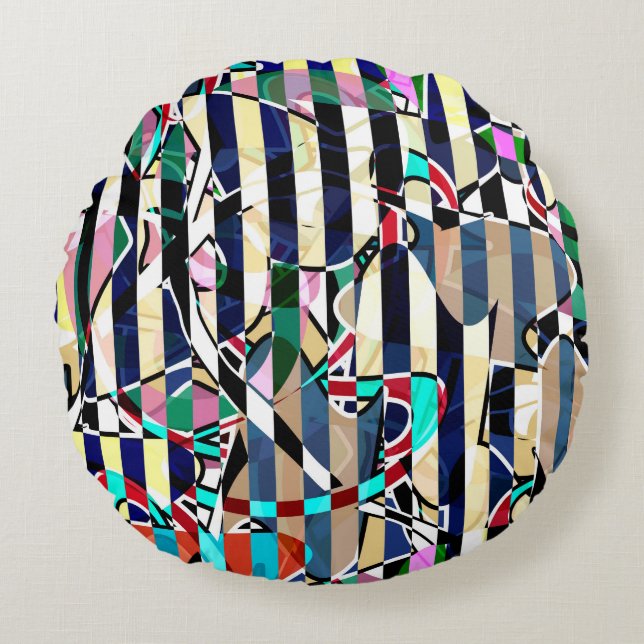 Cojín Redondo Patrón abstracto a rayas (Anverso)