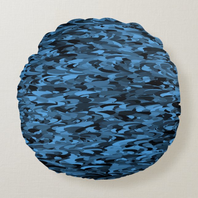 Cojín Redondo Patrón abstracto azul negro (Anverso)