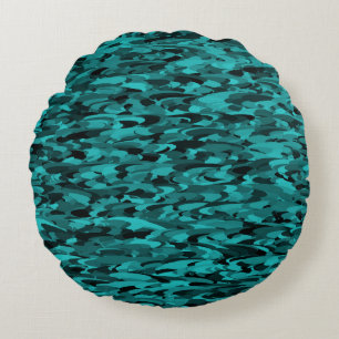 Cojín Redondo Patrón abstracto azul verdoso negro