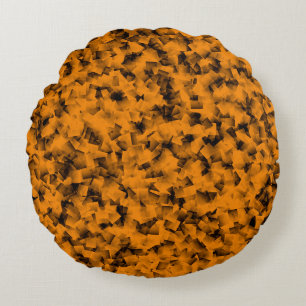 Cojín Redondo Patrón abstracto de cubismo negro naranja