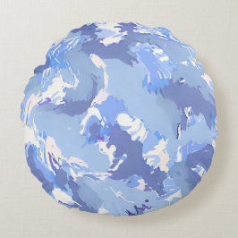 Cojín Redondo Patrón abstracto de líquido púrpura y blanco