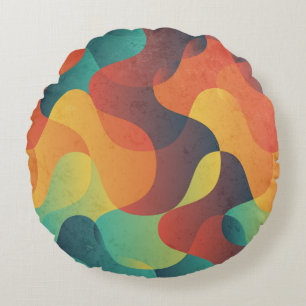 Cojín Redondo Patrón abstracto de ondas de cosecha coloridas