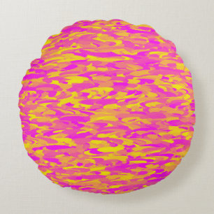 Cojín Redondo Patrón abstracto Naranja amarillo rosa