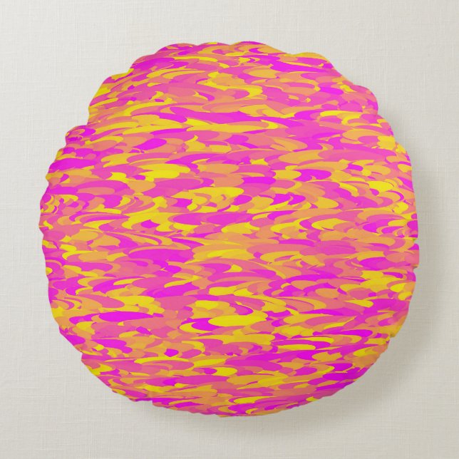Cojín Redondo Patrón abstracto Naranja amarillo rosa (Anverso)