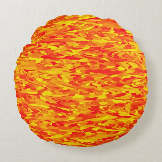 Cojín Redondo Patrón abstracto naranja rojo amarillo (Anverso)