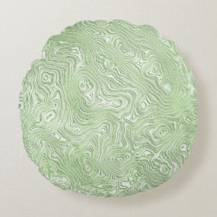 Cojín Redondo Patrón abstracto ondulado de moaré verde lima páli
