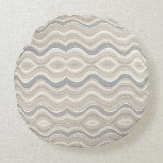 Cojín Redondo Patrón abstracto ondulado neutral moderno (Anverso)