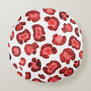 Cojín Redondo Patrón acuarela ilustracion piel de leopardo. Fals
