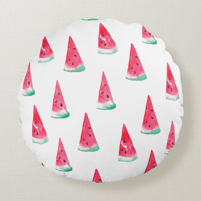 Cojín Redondo Patrón acuático sin mar con sandía (Anverso)