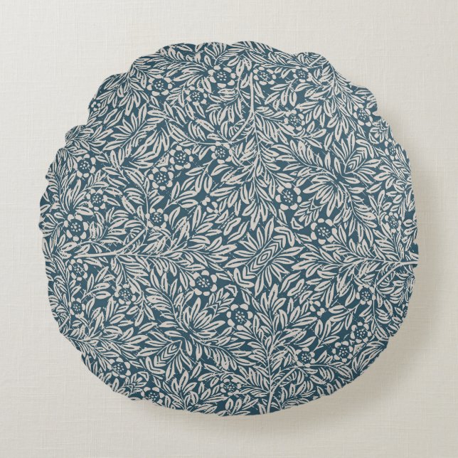 Cojín Redondo Patrón antiguo de desgaste deja fondo azul (Anverso)