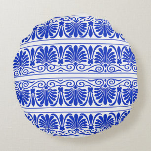 Cojín Redondo Patrón árabe del Mediterráneo griego Azul