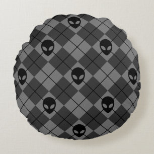 Cojín Redondo Patrón Argyle Alien Negro y Gris