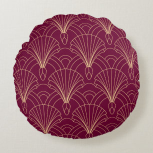 Cojín Redondo Patrón Art Déco con motivos de abanico geométrico 