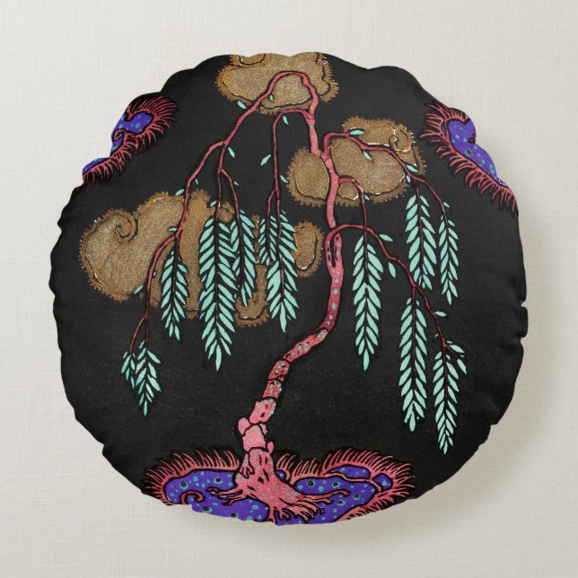 Cojín Redondo Patrón Art Decó encantado Willow Dreamscape (Anverso)