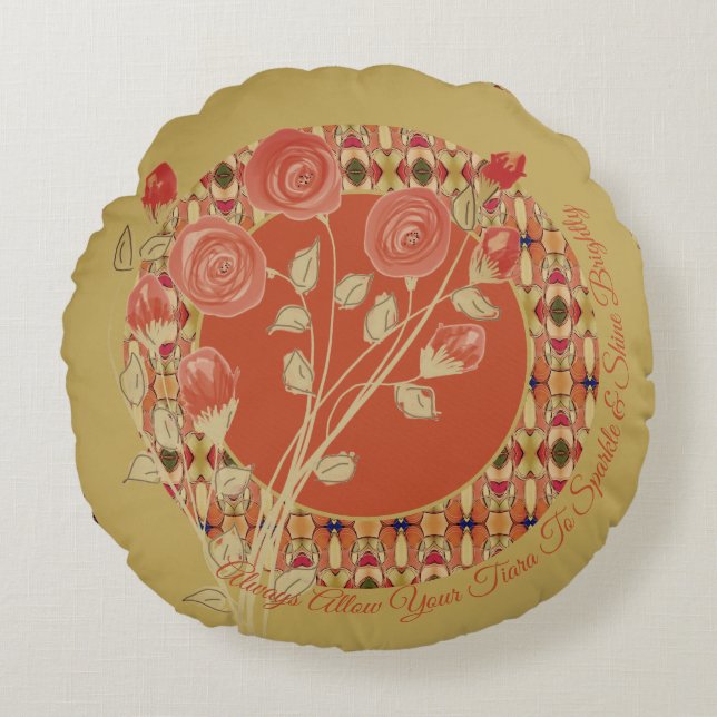 Cojín Redondo Patrón Artsy Y Floral (Anverso)