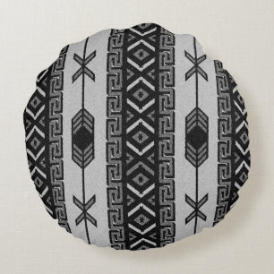 Cojín Redondo Patrón Azteca Blanco Y Negro Diseño Sudoeste